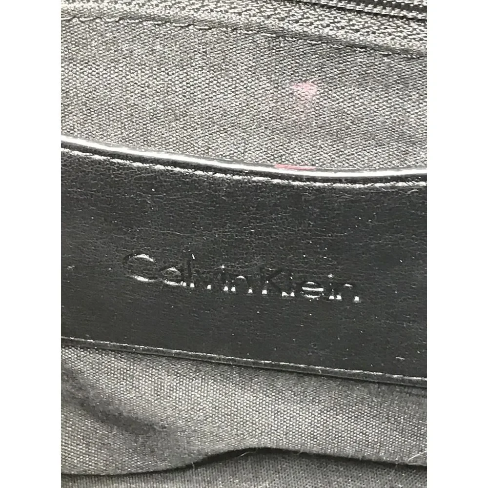 CALVIN KLEIN Stylish Navy Black Pebbled Leather Satchel Bag Purse Logo‎ Tag